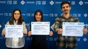 Alumnes guanyadors dels V Premis Agenda 2030 en la categoria de tesi doctoral: Maria Esperanza Dalmau (3a), Beln Bermejo (1a) i Josep Fortesa (2n) - Foto: A.COSTA/UIB