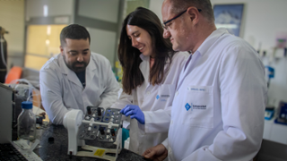 Equip d'investigadors de la Universitat de les Illes Balears i de la Universitat de Valncia sintetitzant un nou material qumic - Foto: A.COSTA/UIB